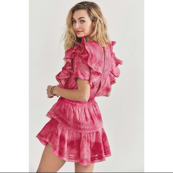 LoveShackFancy Natasha Dress in Bordeaux Hand Dye NWT - Picture 3 of 9